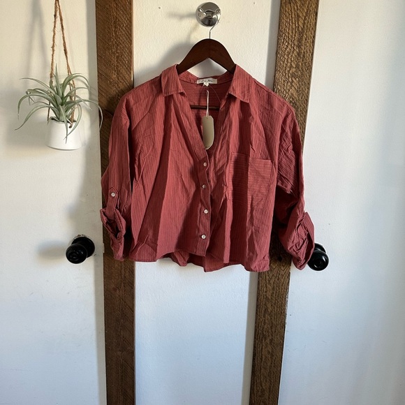 New Texas Boutique Cropped Button Down Blouse Women’s Sz Small Cotton Rayon - Picture 8 of 10